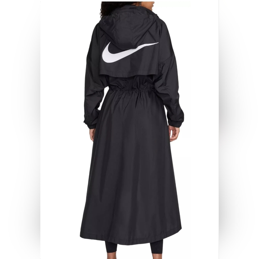 Nike Black Long Utility Hooded Coat with White Swoosh